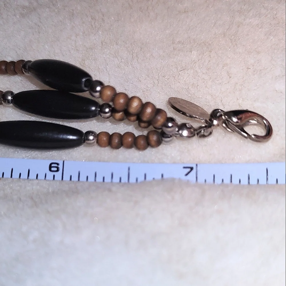 Tri-strand Black Beaded Wooden Beads Antique Gold Bracelet Elephant Charm